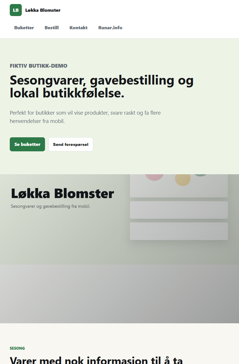 Skjermbilde av demo for Løkka Blomster