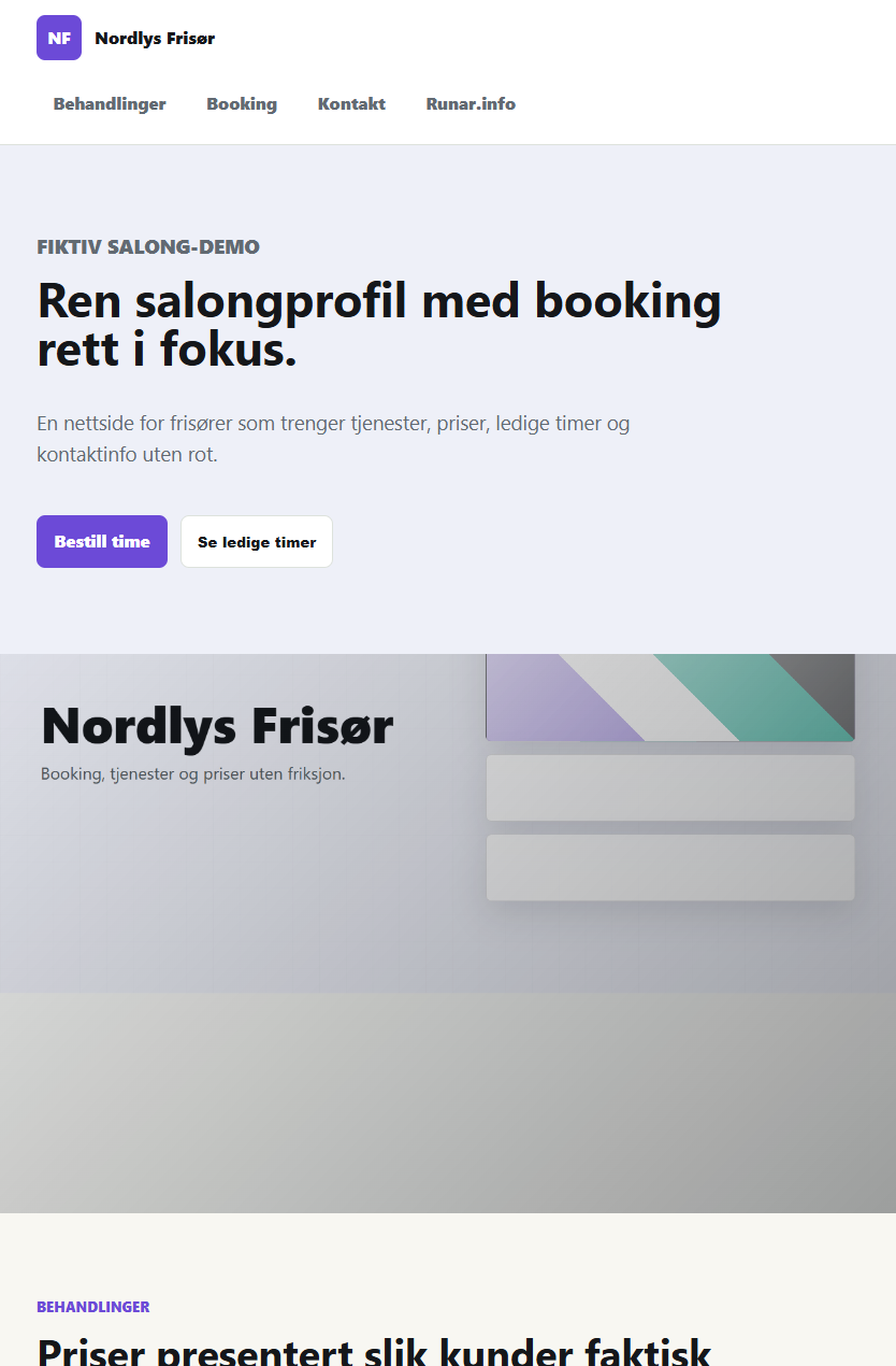 Skjermbilde av demo for Nordlys Frisør