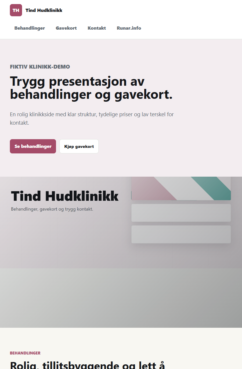 Skjermbilde av demo for Tind Hudklinikk